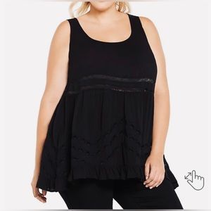 TORRID BLACK CHALLIS HI-LO RUFFLE TANK TOP